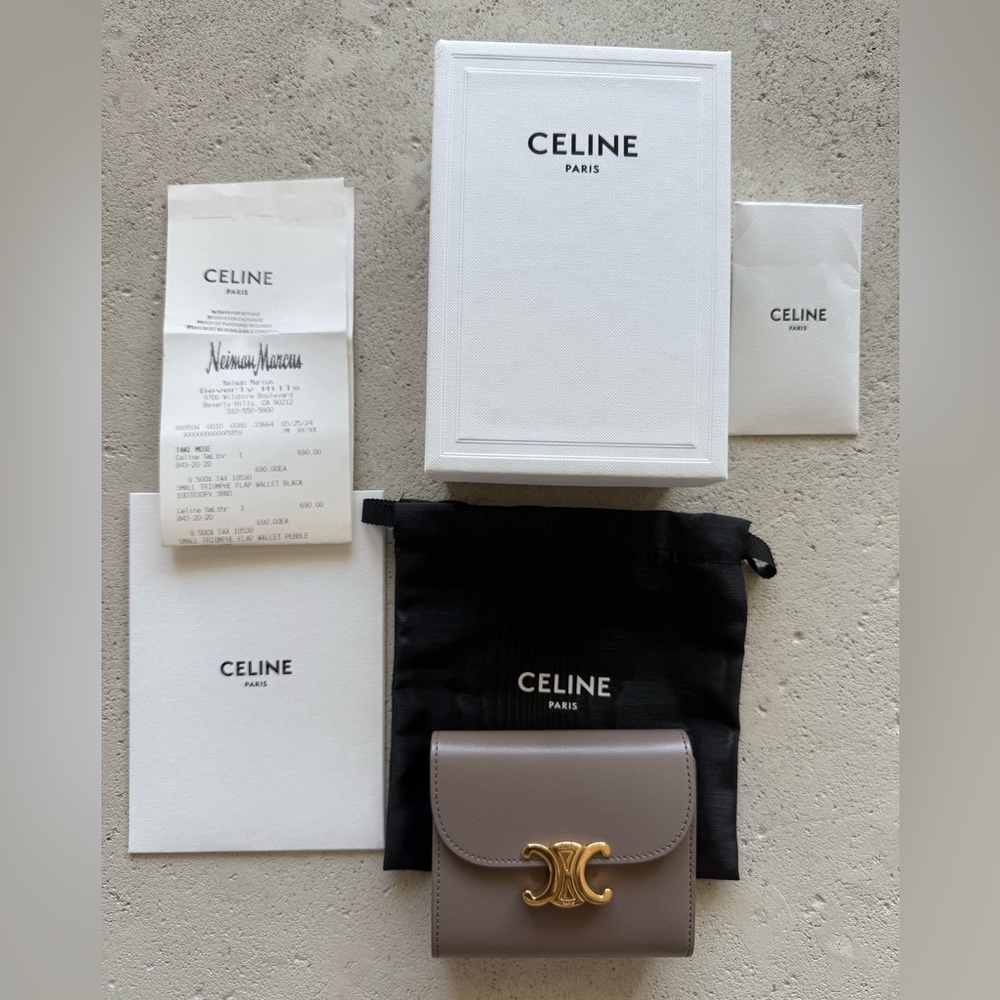 Celine Small Flap Triomphe Wallet in Pebble